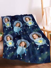 1pc Custom Astronaut Flannel Blanket Personalized Photo Flannel Blanket, Suitable For Bedroom Bed, Sofa, Office Multi-Purpose Throw Blanket, Outdoor Camping Travel, Cozy Blanket, For Anniversaries, For Mother's Day, For Birthdays, For Children's Day, For Father's Day, For Graduation, For Housewarming Sofa, Bed, Car, Tea Room, Bedroom, Living Room