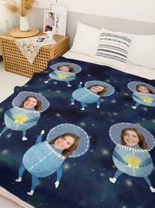 1pc Custom Astronaut Flannel Blanket Personalized Photo Flannel Blanket, Suitable For Bedroom Bed, Sofa, Office Multi-Purpose Throw Blanket, Outdoor Camping Travel, Cozy Blanket, For Anniversaries, For Mother's Day, For Birthdays, For Children's Day, For Father's Day, For Graduation, For Housewarming Sofa, Bed, Car, Tea Room, Bedroom, Living Room