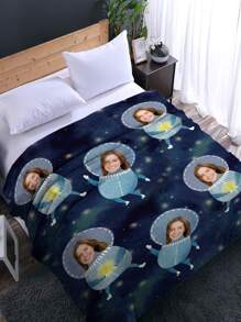 1pc Custom Astronaut Flannel Blanket Personalized Photo Flannel Blanket, Suitable For Bedroom Bed, Sofa, Office Multi-Purpose Throw Blanket, Outdoor Camping Travel, Cozy Blanket, For Anniversaries, For Mother's Day, For Birthdays, For Children's Day, For Father's Day, For Graduation, For Housewarming Sofa, Bed, Car, Tea Room, Bedroom, Living Room