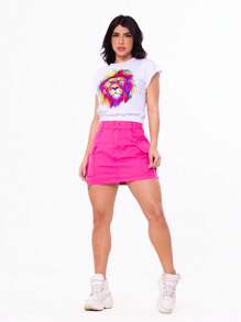 Women Denim Skirts - Màu Hồng Tươi - Xem 7