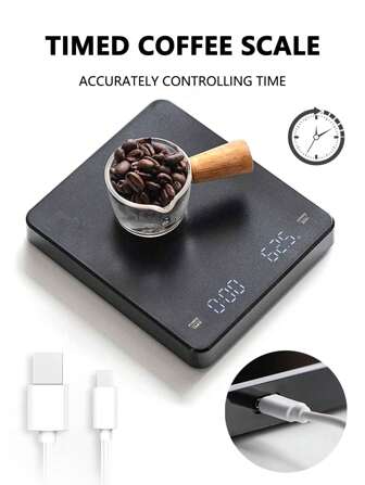  1 件多功能厨房电子秤数字咖啡秤带计时器，高精度厨房烹饪秤，意大利手持式咖啡秤，Type-C 可充电咖啡秤，适用于冲泡和滴滤咖啡