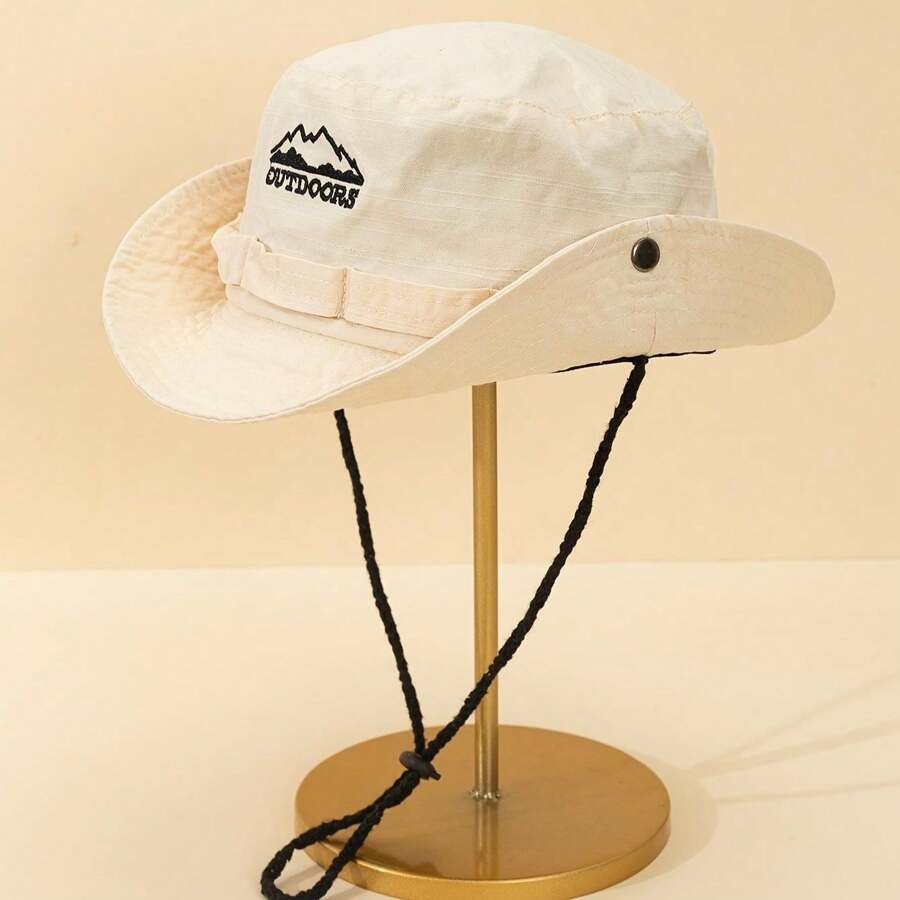 洗水復古漁夫帽，寬邊設計，銅扣和貼布，男女適用的戶外叢林登山釣魚防曬帽 - 彩色 - 查看 1