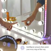 Vanity Mirror With Lights, Makeup Mirror With RGB Color Changing LED Lighted For Bedroom, Tabletop Mirror With 18 Dimmable Bulbs,3 Color Mode, Touch Control. Room Decor Mirror