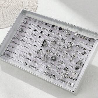 40pcs Chic Gothic Style Mixed Rings Set Adorned With Cubic Zirconia, Suitable For Vacation, Party, Date, Daily Wear, Festival, Family, Friends, Gift (No Box)