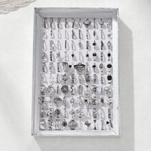 40pcs Chic Gothic Style Mixed Rings Set Adorned With Cubic Zirconia, Suitable For Vacation, Party, Date, Daily Wear, Festival, Family, Friends, Gift (No Box)
