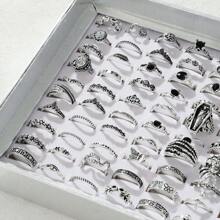 40pcs Chic Gothic Style Mixed Rings Set Adorned With Cubic Zirconia, Suitable For Vacation, Party, Date, Daily Wear, Festival, Family, Friends, Gift (No Box)