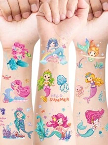 20 Sheets Mermaid Temporary Tattoo Stickers For Girls,Waterproof Cartoon Mermaid Fairy Ocean Tattoo Stickers,Ideal For Slumber & Birthday Party Supplies Decorations, Seaside Beach Mermaid Parties Favors,Goodie Bags Fillers,Creative Ideal Gift For Girls Boys