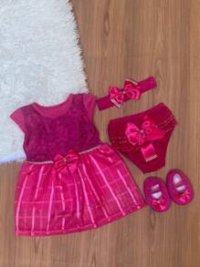 Kit 3 vestidos luxo festa bebê + 3 calcinha bunda rica + 3 laço luxo + sapatinho princesa baby