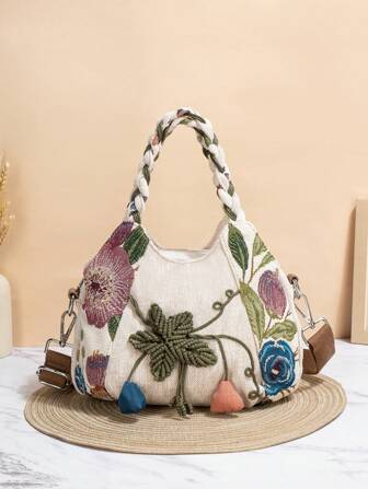 1pc (Random Cut) Bohemian Hand-Woven Flower Ball Tote Shoulder Bag, Multifunctional With Multiple Compartments, Can Be Used As A Shoulder Bag, Bag For Women Elegant, Luxury, Exquisite Floral Bag For Women , Bohemian Outfit For Women