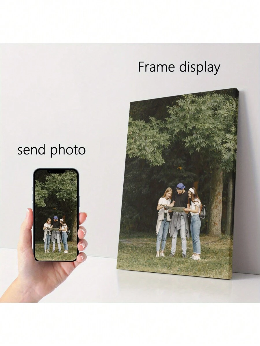 1pc Customizable Framed Canvas Poster, Personalized Wall Art With Custom Photo, Home Decor Living Room Canvas Painting, Optional Frame Customized Souvenirs, Personalized Photo Gift For Family And Friends