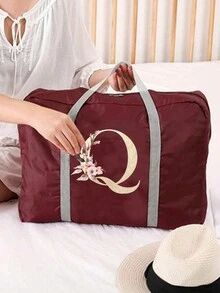 1入組A-Y姓名首字母印花堅固超大收納袋，旅行袋可摺疊行李袋飛機袋肩袋大容量收納袋防水防潮健身瑜伽袋，適用於搬家、旅遊和宿舍 –帶雙拉鍊和加強手柄的耐用運動袋–臥室用品學校組織袋教師收納袋 - 酒紅色 - 查看 21