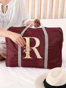 1入組A-Y姓名首字母印花堅固超大收納袋，旅行袋可摺疊行李袋飛機袋肩袋大容量收納袋防水防潮健身瑜伽袋，適用於搬家、旅遊和宿舍 –帶雙拉鍊和加強手柄的耐用運動袋–臥室用品學校組織袋教師收納袋 - 酒紅色 - 查看 19
