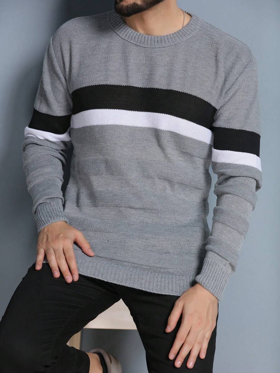 Blusa de Frio Suéter Tricô Masculino Design Estilo Importado Inverno - Cinza - Visão 1