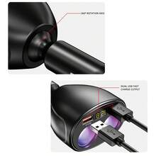 Dual Cigarette Lighter Sockets Dual USB Car Charger, 360-Degree Rotatable Car Charger - Black - View 2