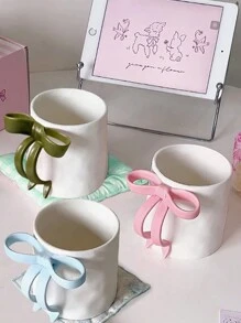 1 pieza Taza de cerámica creativa resistente a altas temperaturas con lazo pintado a mano, estilo Ins con esmalte, taza de café americano, taza de leche, taza de pareja, taza de desayuno, mejor regalo para novio, novia, familia