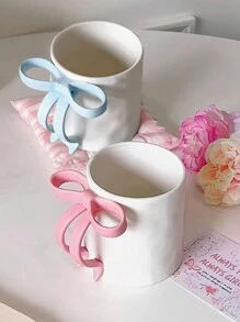 1 pieza Taza de cerámica creativa resistente a altas temperaturas con lazo pintado a mano, estilo Ins con esmalte, taza de café americano, taza de leche, taza de pareja, taza de desayuno, mejor regalo para novio, novia, familia