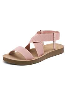 Women's Blush Flat Sandals For Women, Open Toe Elastic Cross Ankle Strap Fashion Summer Flat Sandals - 藕粉色 - 查看 3