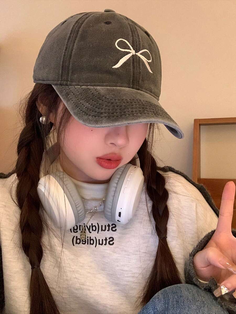 1pc Women's Fashion Bowknot Embroidery Decorated Baseball Cap, Spring/Summer Sweet & Cute Soft Brim Baseball Cap, Unisex Daily Wear Valentine's Day Valentines