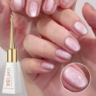 XEIJAYI 1 pieza Esmalte de uñas en gel magnético de ojo de gato de cristal de 10ml, esmalte de uñas en gel transparente rosa claro brillante y con brillo, esmalte de uñas en gel que se remoja en UV/LED para diseño de arte de uñas