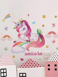 mama look 1pc Cartoon Unicorn Wall Sticker, Self-Adhesive And Removable Decor For Living Room, Foyer And Bedroom - Multicolor - View 1