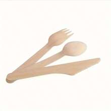 100pcsDisposable Wooden Cutlery Set Including Knife, Fork And Spoon For Party Gathering, Holiday, Birthday, Wedding And Home Decoration, For Home Kitchen Restaurant Hotel, Kitchen Supplies, Tableware Accessories
