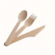 100pcsDisposable Wooden Cutlery Set Including Knife, Fork And Spoon For Party Gathering, Holiday, Birthday, Wedding And Home Decoration, For Home Kitchen Restaurant Hotel, Kitchen Supplies, Tableware Accessories