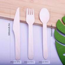 100pcsDisposable Wooden Cutlery Set Including Knife, Fork And Spoon For Party Gathering, Holiday, Birthday, Wedding And Home Decoration, For Home Kitchen Restaurant Hotel, Kitchen Supplies, Tableware Accessories