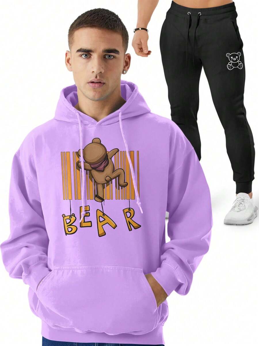 Men Hoodie & Sweatshirt Co-Ords - 中紫紅色 - 查看 1