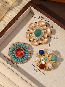 Yuan Shuo 1pc Baroque Style Alloy Brooch With Gemstone And Faux Pearl Decor - Gold - View 4