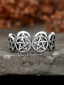 1入復古時尚空心五角星戒指，男女適用，適用於日常裝飾，情侶飾品 - 星星 - 查看 6