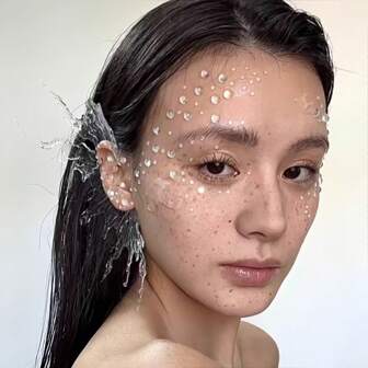 162pcs Y2K 3/4/5/6 Mm Facial Gemstone And Teardrop Stickers With Colorful Shell Teardrop Rhinestone Designs For Festivals, Used For Manicure Manicure Sewing Latin Dance Wedding Decoration Music Events, Electronic Prom Photo Props,The Perfect Valentine's Day Party Look,Bachelorette Party,Halloween Party