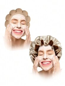 DeeJey 2 Cái/bộ Lụa Satin Bonnet Để Ngủ, Satin Bonnet Với Spa Băng Đô Bộ Dành Cho Nữ Cô Gái Rửa Mặt, Trang Điểm Da Mặt, Chăm Sóc Da - Nhiều màu - Xem 2