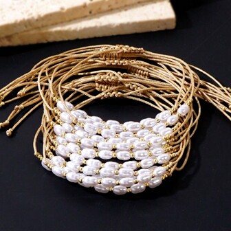 2/4/6/10pcs Simple Rope Thread Faux Pearl Multi Copper Seed Minimalist Beaded Bracelets 2024 New Fashion Jewelry For Women Men