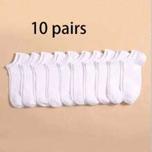 5/10/20 Pairs Solid Black & White Knee-High Socks, Breathable Short Socks For Spring, Summer And Autumn