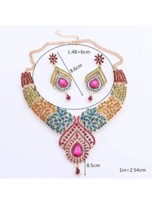 1 Set Crystal, Rhinestone, Cubic Zirconia Water Drop Necklace And Earrings Jewelry Set, Suitable For Women's Wedding, Party, Daily Wear, Great For Holiday, Birthday, Christmas Gift
