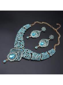 1 Set Crystal, Rhinestone, Cubic Zirconia Water Drop Necklace And Earrings Jewelry Set, Suitable For Women's Wedding, Party, Daily Wear, Great For Holiday, Birthday, Christmas Gift