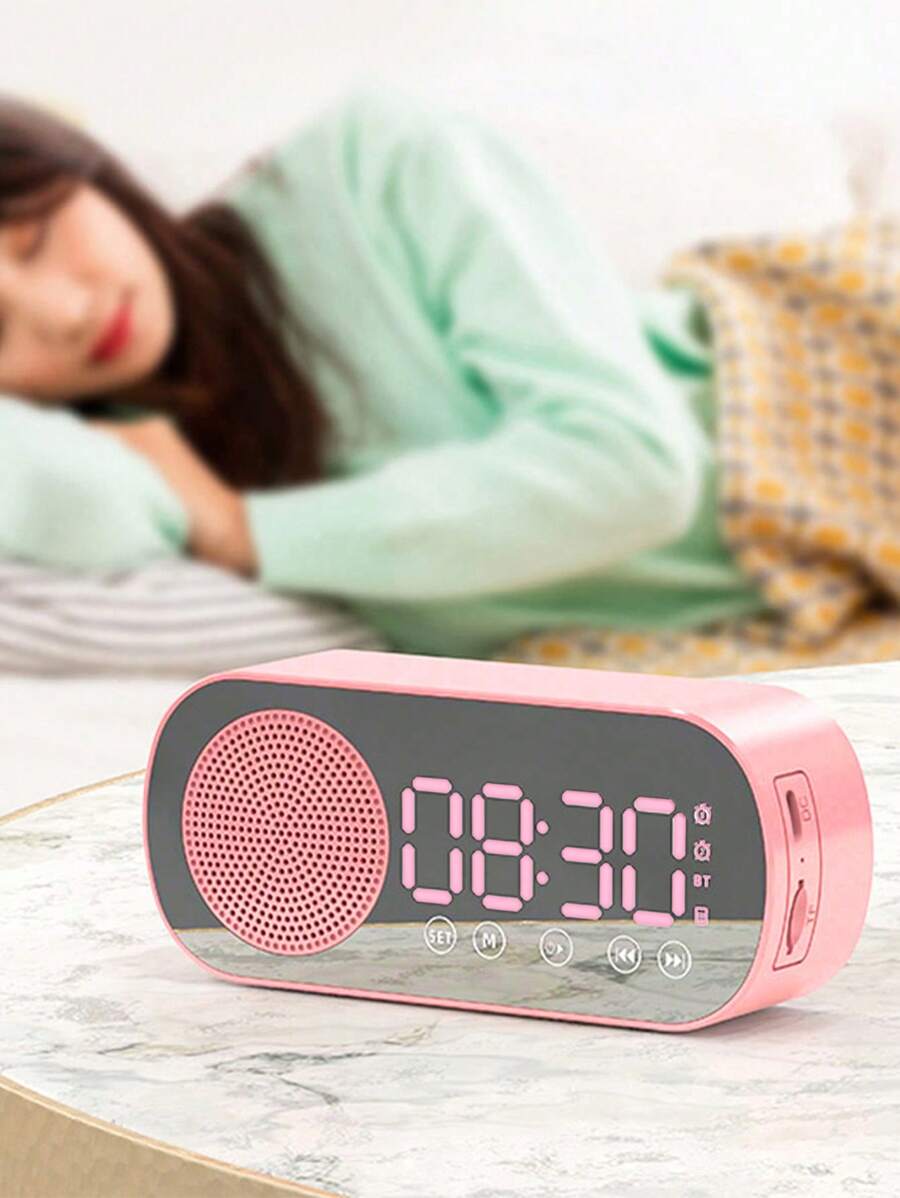 Wireless Alarm Clock Speaker, Smart Timing Alarm Clock, Multifunctional Wireless Alarm Clock Speaker, Mini Alarm Clock Speaker, USB Speaker Alarm Clock, Mirror Clock, LED Digital Display Clock, Dual Alarm Clock, Multifunctional Alarm Clock Speaker, Portable Speaker Alarm Clock And Clock - Baby Pink - View 1