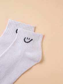 10 Pairs Casual Simple Smile Face Short Socks, Suitable For Daily Wear Or Casual Outfits - Black and White - View 5