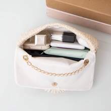 時尚純色編織肩包，適合女性日常使用 - 米色 - 查看 3