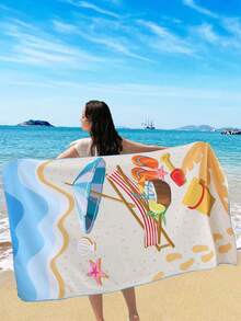 1條超大尺寸海灘巾，車輛鱷魚，海洋世界，熱氣球，躺椅圖案，適用於海灘、防曬、裝飾等場合 - 彩色 - 查看 7