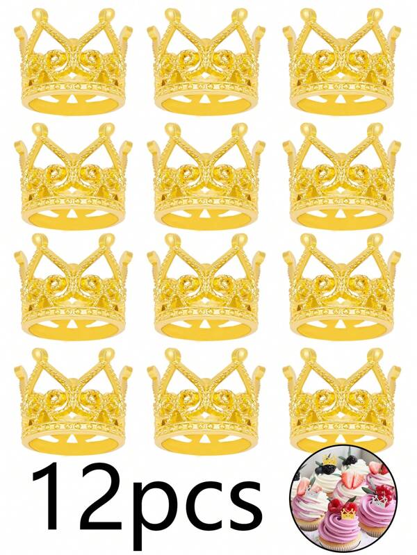 12pcs Mini Crown Pearl Rhinestone Princess Cake Decorations, Sparkling Cake Toppers For Flower Arrangement, Suitable For Girls, Women, Brides, Wedding, Birthday Parties (Gold And Silver) Tiaras Back To School