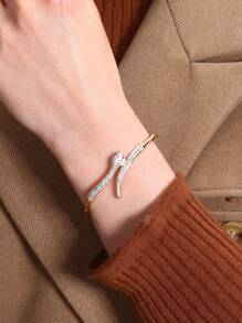 1pc Snake-Shaped Crystal Bangle Bracelet - Serpentine Design With Sparkling Crystals - Chic Accessory For Elegant Outfits
