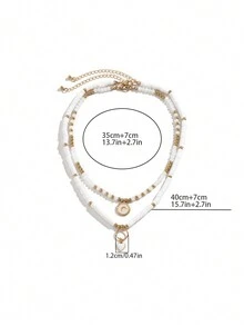 Bohemian Vintage Soft Ceramic Jewelry Retro Simple Heart-Shaped Crystal Multi-Layer Necklace - Multicolor - View 3