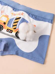 4pcs/Pack Young Boy Construction Vehicle Printed Boxer Briefs Underwear Set