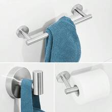 Stainless Steel Bathroom Harware Set Black Gold Robe Hook Towel Rail Bar Rack Bar Shelf Tissue Paper Toothbrush Holder - Multicolor - View 15