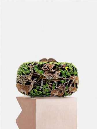 Luxury Animal Zoo Design Crystal Evening Bags For Women,Lion&Tiger&Monkey&Leopard Shape Diamond Party Handbag Purse Charming Crystal Handbag, Vintage Sequin Clutch Wedding Party Prom Bag, Chain Crossbody Evening Purse, Perfect Bride Purse For Wedding, Prom & Party Events