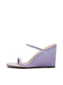 Women's Slides Wedge Sandals Two Strap Square Open Toe Dress Shoes - 紫色 - 查看 8