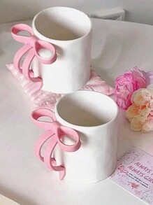 1 pieza Taza de cerámica creativa resistente a altas temperaturas con lazo pintado a mano, estilo Ins con esmalte, taza de café americano, taza de leche, taza de pareja, taza de desayuno, mejor regalo para novio, novia, familia