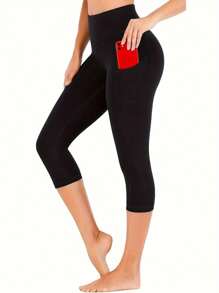 3 Packs Capri Leggings For Women With Pockets-High Waisted Tummy Control Workout Gym Yoga Pants Tights - Multicolor - View 2