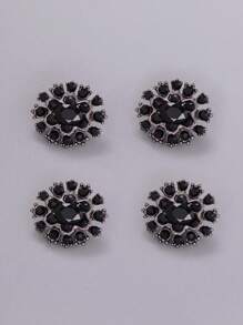 4入組橢圓形仿珍珠&鑽石&凝膠塗層金屬扣子,適用於大衣、防風外套、毛衣、針織開衫、帽子、鞋飾 - 黑色 - 查看 7